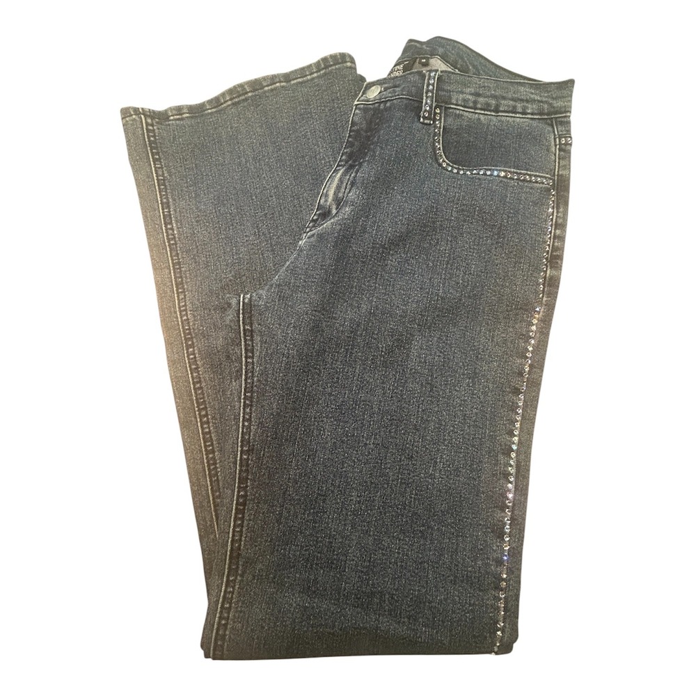 Christine Alexander Jeans Women 10 Blue Rhinestone Embellished Flare Stretch